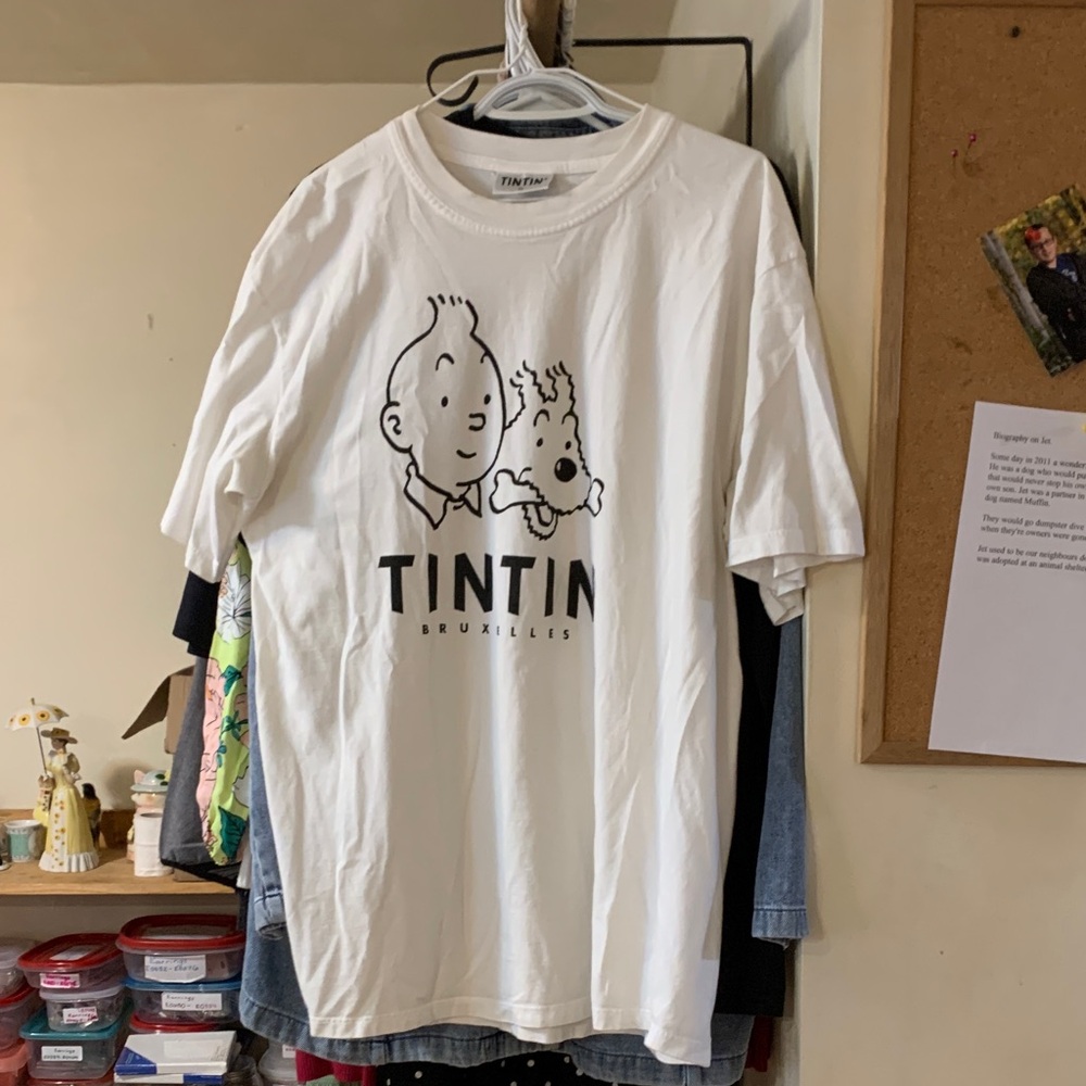 White Graphic Tee - Short Sleeve Tin Tin XL